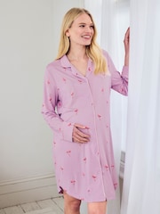 Chelsea Peers Purple Maternity Tencel™ Modal Flamingo Drift Print Nightshirt - Image 3 of 5