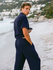 Chelsea Peers Blue Linen-Blend Relaxed Trousers - Image 3 of 5