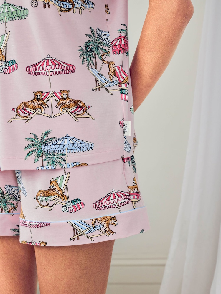 Chelsea Peers Pink Tencel™ Modal Lounging Leopards Print Short Pyjamas Set - Image 6 of 6