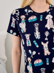 Chelsea Peers Blue Maternity Tencel™ Modal The Bark Court Print Short Pyjamas Set - Image 5 of 5