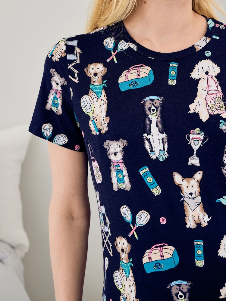 Chelsea Peers Blue Maternity Tencel™ Modal The Bark Court Print Short Pyjamas Set - Image 5 of 5 Chelsea Peers Blue Maternity Tencel™ Modal The Bark Court Print Short Pyjamas Set - Image 5 of 5