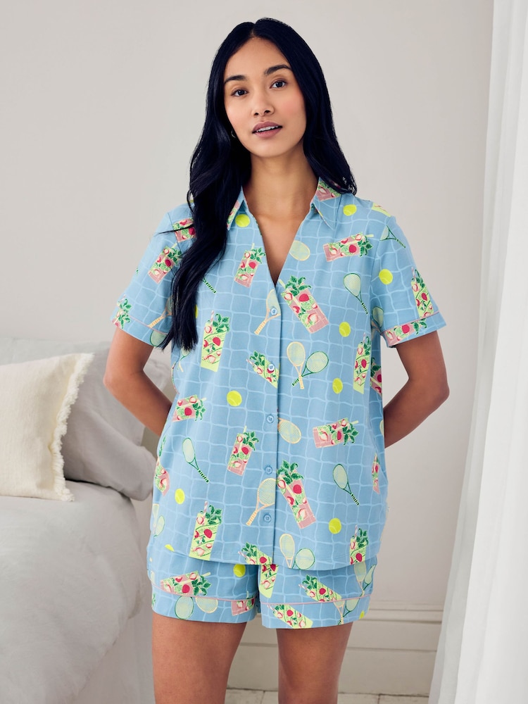 Chelsea Peers Blue Ace & Ice Print Short Pyjamas Set - Image 1 of 5 Chelsea Peers Blue Ace & Ice Print Short Pyjamas Set - Image 1 of 5