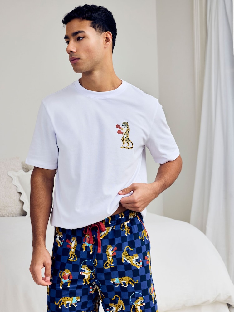 Chelsea Peers Blue Cotton Boxing Leopards Print Pyjama Top - Image 2 of 6