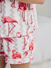 Chelsea Peers Natural Flamingo Bloom Print Short Pyjamas Set - Image 8 of 9