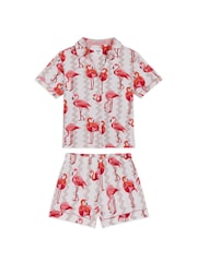 Chelsea Peers Natural Flamingo Bloom Print Short Pyjamas Set - Image 9 of 9