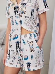 Chelsea Peers Natural The Bark Court Print Button Up Short Pyjamas Set - Image 3 of 6