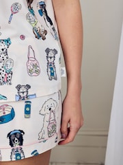 Chelsea Peers Natural The Bark Court Print Button Up Short Pyjamas Set - Image 5 of 6