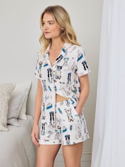 Chelsea Peers Natural The Bark Court Print Button Up Short Pyjamas Set - Image 6 of 6