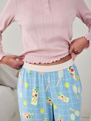 Chelsea Peers Blue Pointelle & Cotton Ace & Ice Print Long Pyjamas Set - Image 3 of 5