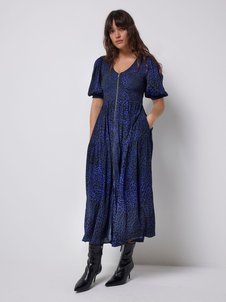 Blå - SCAMP & DUDE Rynket midikjole med glidelås foran - Bilde 1 av 5