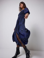 Blå - SCAMP & DUDE Rynket midikjole med glidelås foran - Bilde 3 av 5