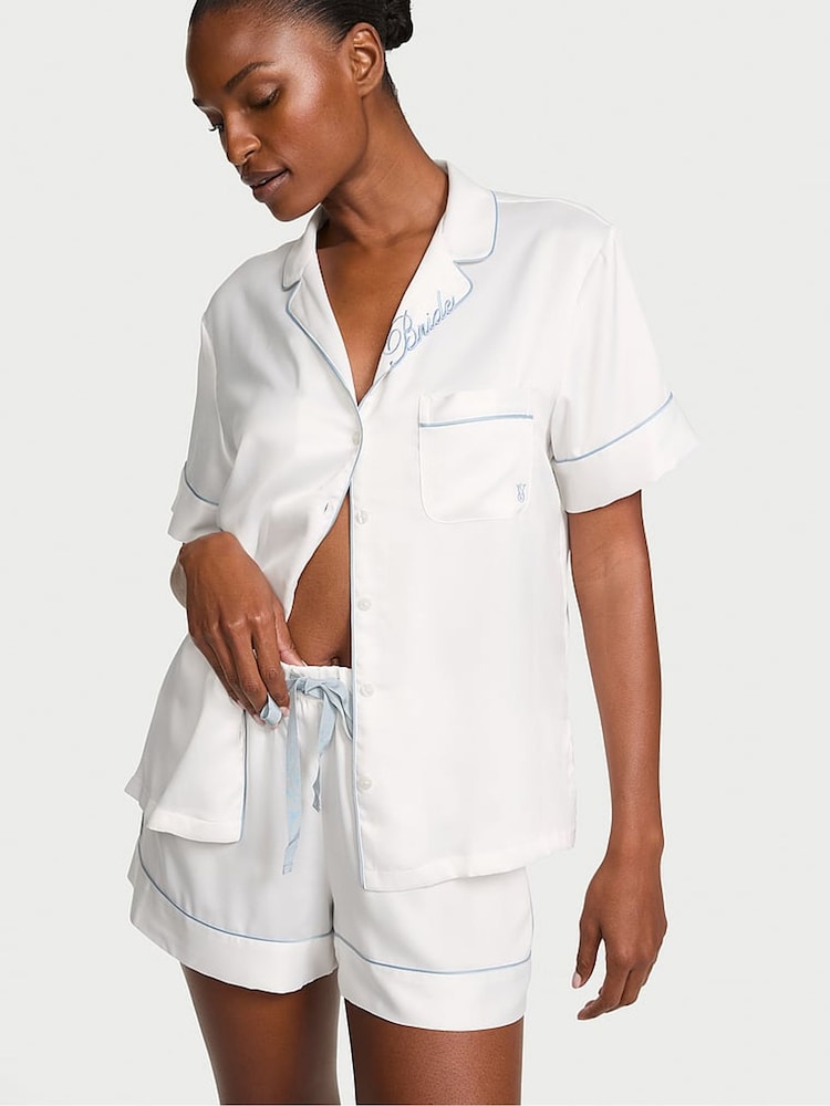 Victoria's Secret Coconut White Bride Satin Short Pyjamas Set - Image 1 of 3 Victoria's Secret Coconut White Bride Satin Short Pyjamas Set - Image 1 of 3