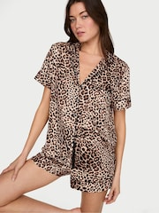 Victoria's Secret Leopard Brown Satin Short Pyjamas Set - Image 1 of 3