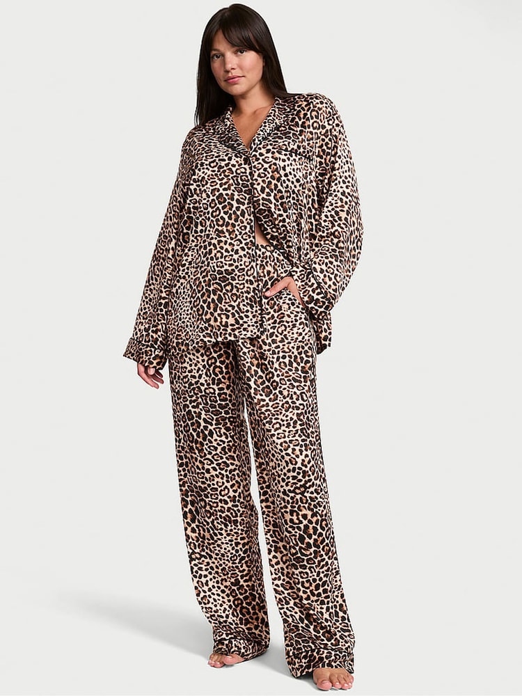 Victoria's Secret Leopard Brown Satin Long Pyjamas Set - Image 1 of 3