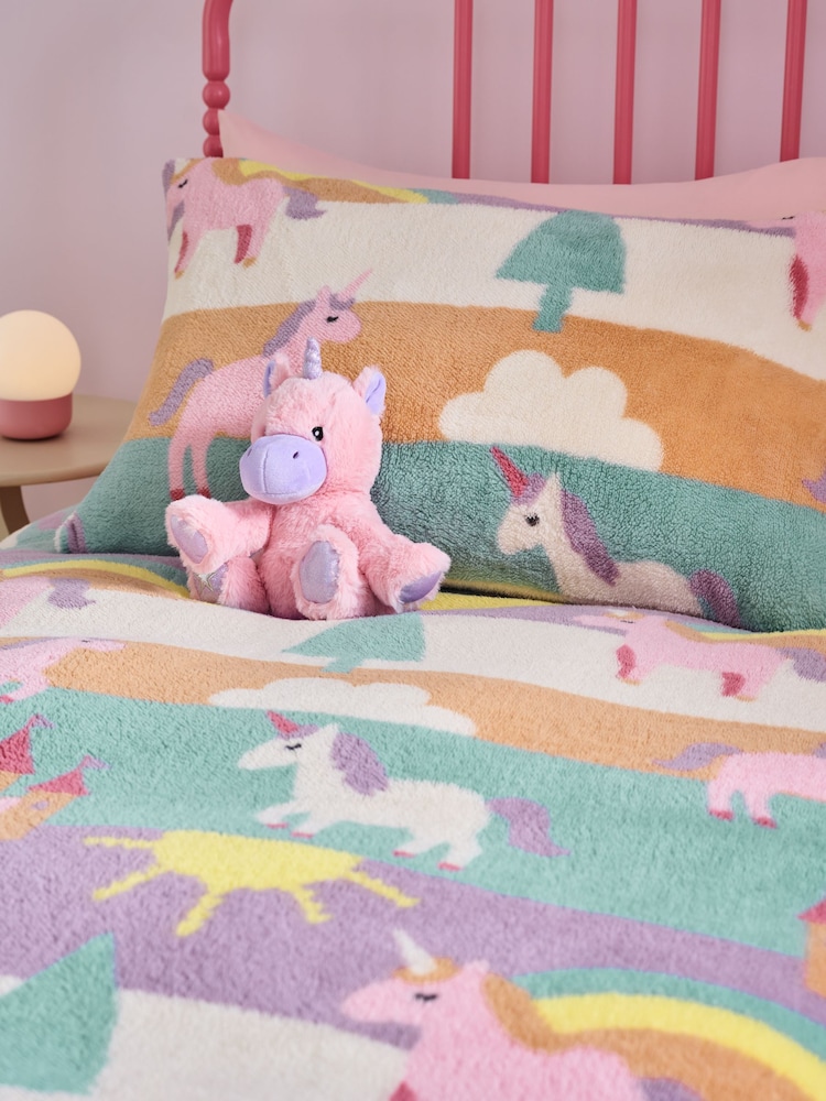 Multi Unicorn Fleece Duvet Cover and Pillowcase Set - Image 2 of 3