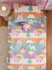 Multi Unicorn Fleece Duvet Cover and Pillowcase Set - Image 3 of 3