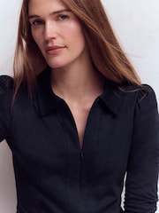 Boden Blue Zip Collar Supersoft Top - Image 2 of 5