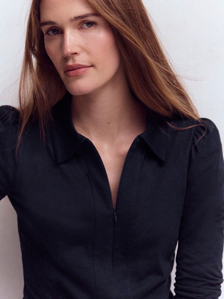 Boden Blue Zip Collar Supersoft Top - Image 2 of 5