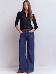 Boden Blue Zip Collar Supersoft Top - Image 4 of 5