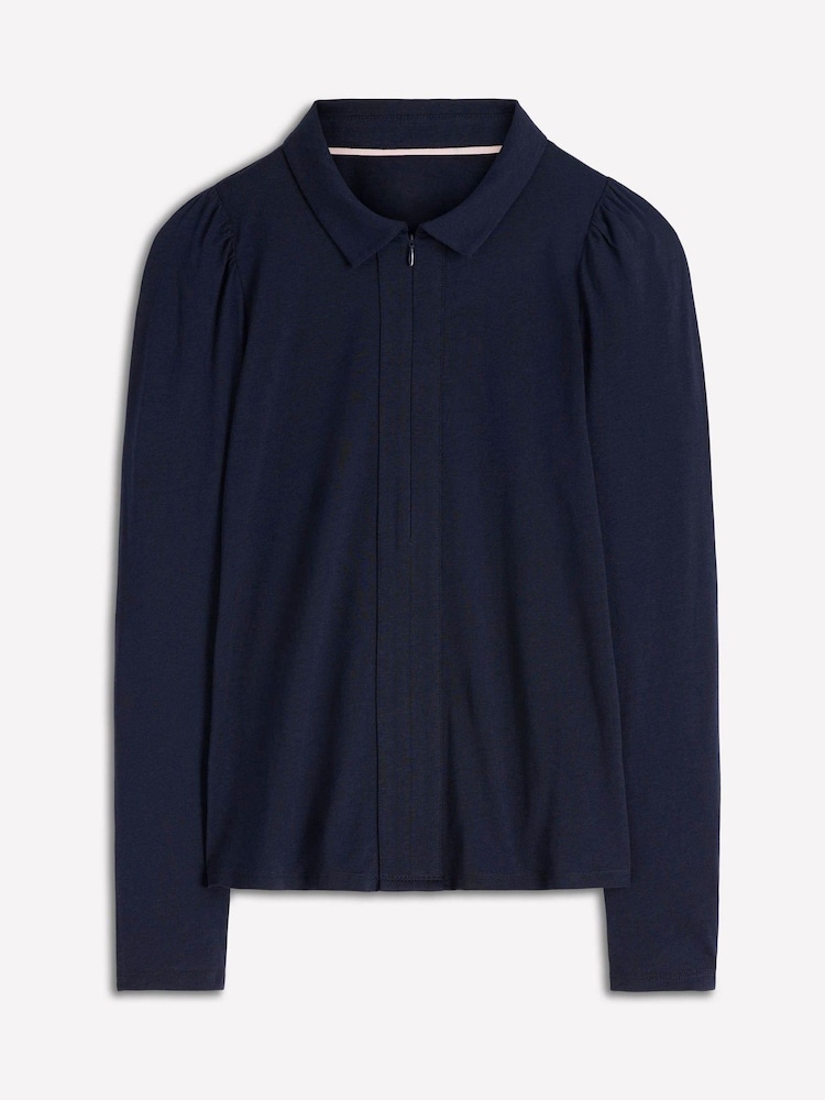 Boden Blue Zip Collar Supersoft Top - Image 5 of 5