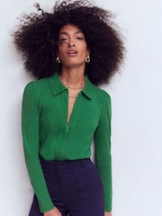 Boden Green Zip Collar Supersoft Top - Image 1 of 4