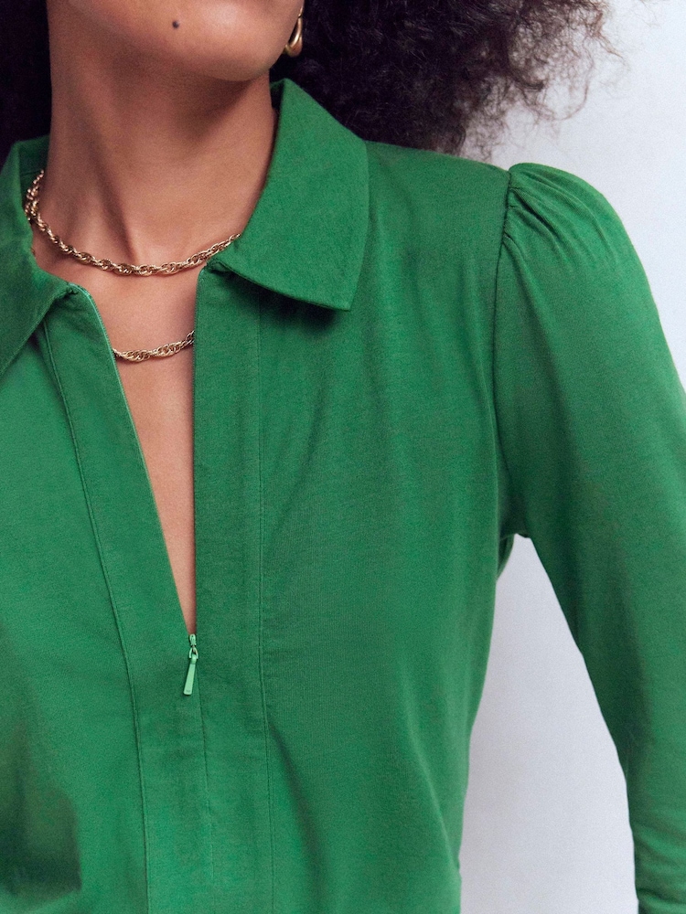 Boden Green Zip Collar Supersoft Top - Image 2 of 4