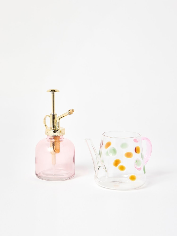 Oliver Bonas Pink Spotty Watering Can & Plant Mister Gift Set - Image 1 of 5