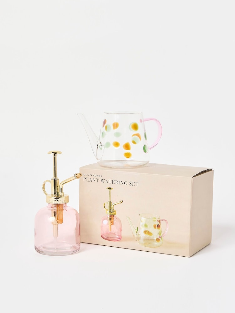 Oliver Bonas Pink Spotty Watering Can & Plant Mister Gift Set - Image 2 of 5