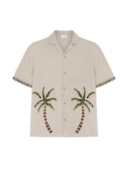 Chelsea Peers Natural Linen-Blend Embroidered Palm Short Sleeve Shirt - Image 6 of 6