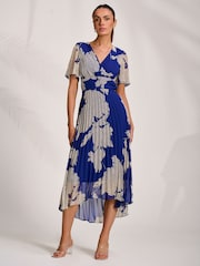 Jolie Moi Blue Pleated Chiffon Maxi Dress - Image 1 of 6