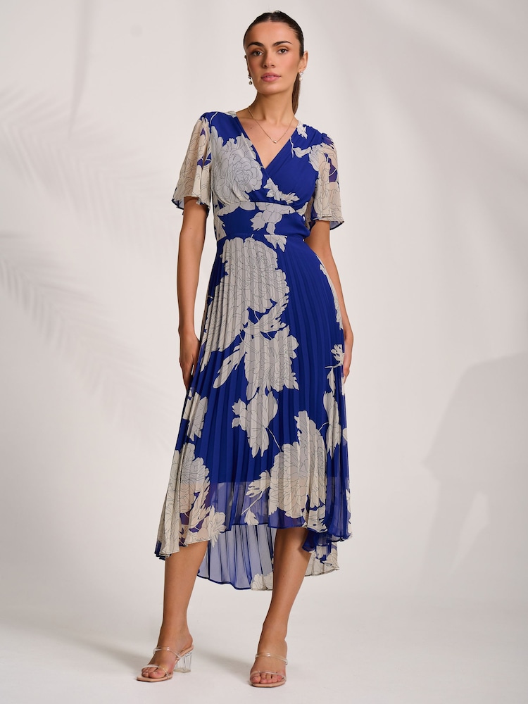 Jolie Moi Blue Pleated Chiffon Maxi Dress - Image 1 of 6 Jolie Moi Blue Pleated Chiffon Maxi Dress - Image 1 of 6