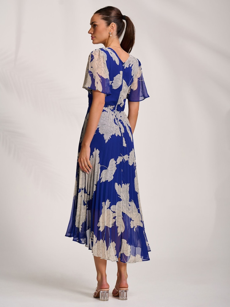 Jolie Moi Blue Pleated Chiffon Maxi Dress - Image 2 of 6 Jolie Moi Blue Pleated Chiffon Maxi Dress - Image 2 of 6