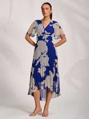 Jolie Moi Blue Pleated Chiffon Maxi Dress - Image 4 of 6