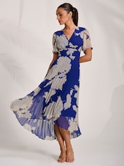 Jolie Moi Blue Pleated Chiffon Maxi Dress - Image 5 of 6