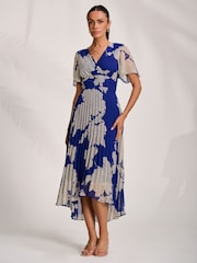Jolie Moi Blue Pleated Chiffon Maxi Dress - Image 6 of 6