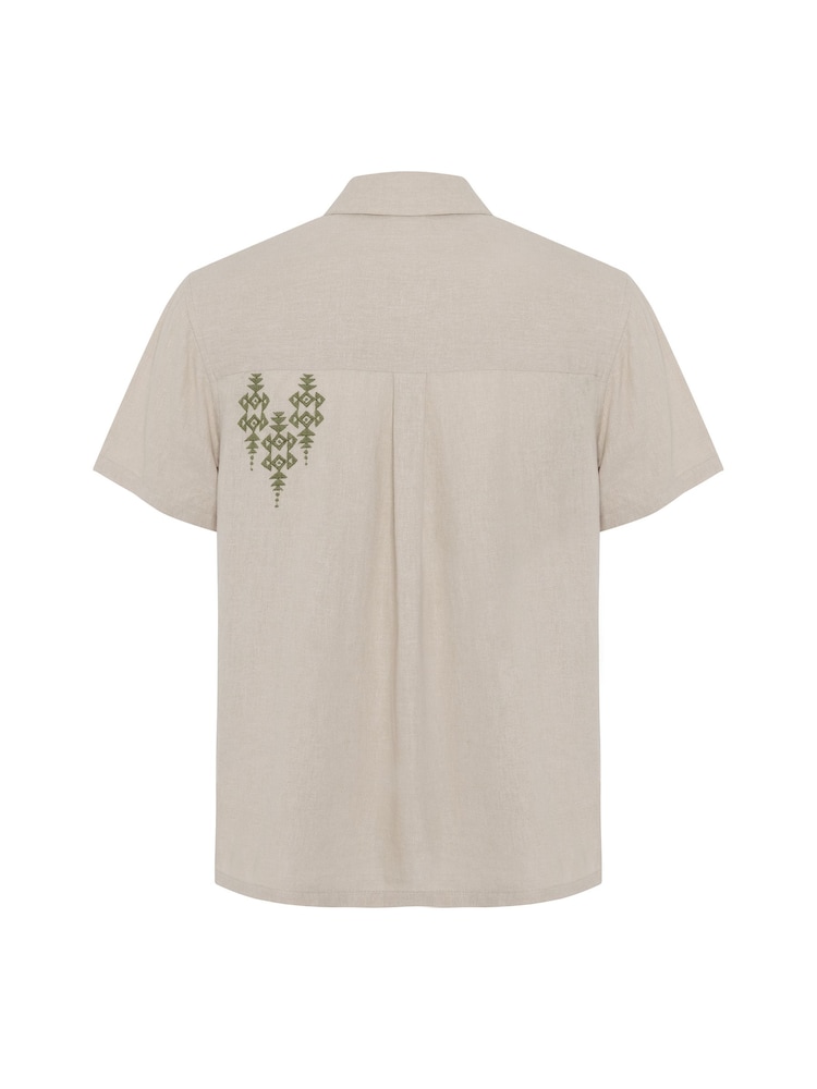 Chelsea Peers Natural Linen-Blend Dune Echo Print Short Sleeve Shirt - Image 6 of 6