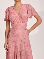 Jolie Moi Pink Mesh Wrap Midaxi Dress - Image 3 of 6