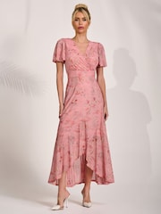Jolie Moi Pink Mesh Wrap Midaxi Dress - Image 6 of 6