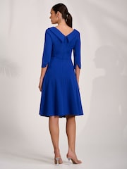 Jolie Moi Blue 3/4 Sleeve Fold Neck Midi Dress - Image 2 of 6