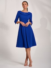 Jolie Moi Blue 3/4 Sleeve Fold Neck Midi Dress - Image 4 of 6