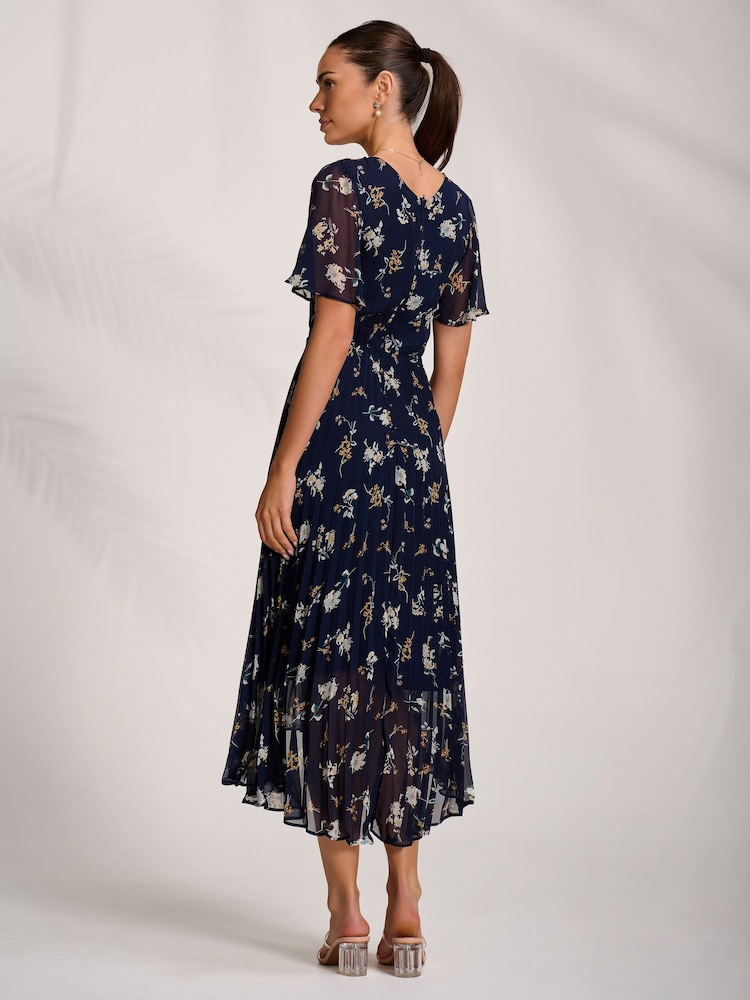 Jolie Moi Blue Pleated Chiffon Maxi Dress - Image 2 of 6 Jolie Moi Blue Pleated Chiffon Maxi Dress - Image 2 of 6