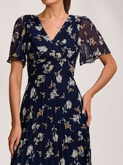 Jolie Moi Blue Pleated Chiffon Maxi Dress - Image 3 of 6