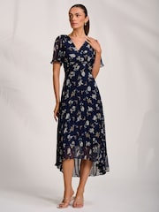 Jolie Moi Blue Pleated Chiffon Maxi Dress - Image 4 of 6