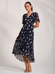 Jolie Moi Blue Pleated Chiffon Maxi Dress - Image 5 of 6