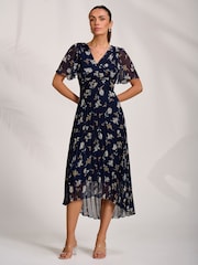 Jolie Moi Blue Pleated Chiffon Maxi Dress - Image 6 of 6