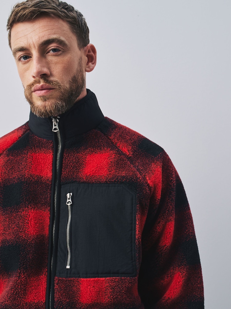 Red/Black Check Fleece Zip Up Jacket - Image 1 of 6