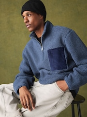Steel Blue Borg Quarter Zip Fleece - Image 1 of 9