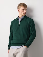 Σκούρο πράσινο - Cotton Rich Jersey Zip Neck Polo Sweatshirt - Εικόνα 1 από 8
