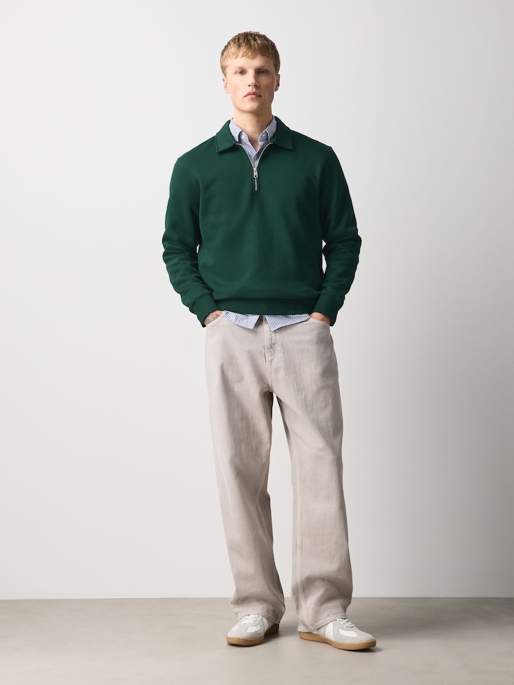 Σκούρο πράσινο - Cotton Rich Jersey Zip Neck Polo Sweatshirt - Εικόνα 2 από 8 Σκούρο πράσινο - Cotton Rich Jersey Zip Neck Polo Sweatshirt - Εικόνα 2 από 8