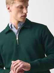 Σκούρο πράσινο - Cotton Rich Jersey Zip Neck Polo Sweatshirt - Εικόνα 5 από 8